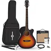 Gear4Music Single Cutaway Electro Acoustic Guitar Sunburst 15W Acoustic Amp & Accessory Pack