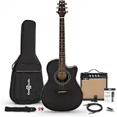 Gear4Music Roundback Electro Acoustic Guitar + 15W Amp Pack Black