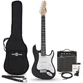 Gear4Music 3/4 LA Electric Guitar Black 10W Guitar Amp & Accessory Pack