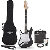 Gear4Music 3/4 LA Left Handed Electric Guitar Black 10W Guitar Amp & Accessory Pack