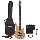 Gear4Music Chicago 5 String Neck Thru Bass Guitar + 15W Amp Pack Natural