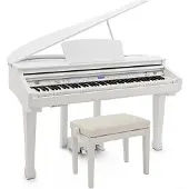 Gear4Music GDP-100 Digital Grand Piano by Stool Pack Gloss White