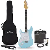 Gear4Music LA Select Left Handed Electric Guitar Blue Metallic 15W Guitar Amp & Accessory Pack