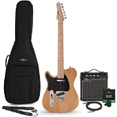 Gear4Music Knoxville Electric Guitar Natural 10W Guitar Amp & Accessory Pack