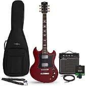 Gear4Music Brooklyn Select Electric Guitar Red 10W Guitar Amp & Accessory Pack