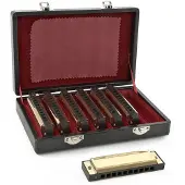 Gear4Music Blues Golden Harmonica Set by