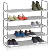 Relaxdays Schoenenrek met handgrepen, 5 Etages Kleur: GRIJS - 25 paar schoenen, schoenenkast