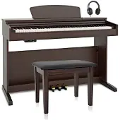 Gear4Music DP-10X Digitale Piano + Accessoireset met Pianokruk van Donker Palissanderhout