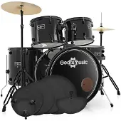 Gear4Music BDK-1 Fullsize Beginnersdrumstel + Oefenpakket Zwart