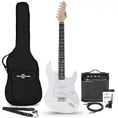 Gear4Music LA Electric Guitar White 10W Guitar Amp & Accessory Pack