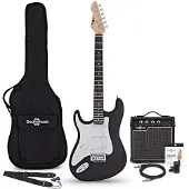 Gear4Music LA Linkshandige Elektrische Gitaar Zwart 10W Gitaarversterker & Accessoireset