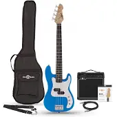 Gear4Music 3/4 LA Bass Guitar Blue 15W Bass Amp Pack