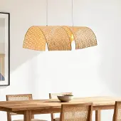 LumenXL 2-lichts bamboe hanglamp Brisa met dubbele gebogen handgevlochten kappen