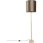 QAZQA Houten vloerlamp met taupekleurige velvet kap 40cm - Mels