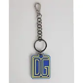 Dolce&Gabbana Blauwe Gele DG Rubber Logo Zilveren Mannen Sleutelhanger Sleutelsring