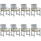 vidaXL Tuinstoelen 8 st met kussens massief acaciahout grijs