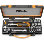 Beta Assortiment van 16 zeskant dopsleutels en 5 toebehoren met foam inleg in metalen kist. 910A/C16HR - 009100935