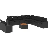 vidaXL 12-delige loungeset voor de tuin met kussens, zwart, polyrotan