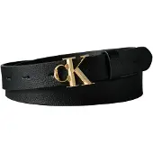 Calvin Klein Riem 'Pebble Grain Monogram Buckle' zwart