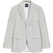 BOSS Slim-fit geruit colbert van linnen en scheerwol Maat 44