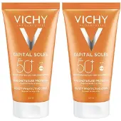 VICHY Capital Soleil Spf50+ Fluweelachtige Zonnecrème | Normale tot Droge Huid | Gelaat 2x50 ml Zonnecrème