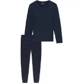 Schiesser Pyjama lang 'Casual Essentials' donkerblauw / rood