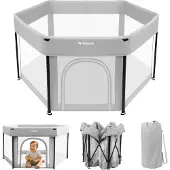 Tulano - Cozy 30 - babybox - kinderbox – 125 cm – voor binnen en buiten – grijs/wit – ademend gaas – EN71-gecertificeerd – 6 tot 36 maanden