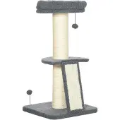PawHut Paws kattenboom, een platform, hangende speelgoedbal, sisal, donkergrijs+roomwit, 48 x 48 x 92 cm