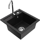 Mexen Vito granieten spoelbak 1-komors met keukenmengkraan Telma, zwart - 6503-77-670200-00