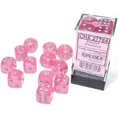 Chessex Borealis D6 16mm Roze/zilver Lichtgevende Dobbelsteen Set (12 stuks)