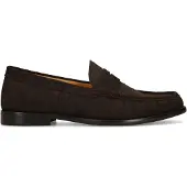 Manfield Bruine suède loafers met crocoprint | Maat 46