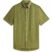 Tommy Hilfiger Pigment Dyed Linen Shirt Dark Artichoke Maat: S | Casual Overhemden Outlet | Heren | Groen