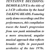 Cd Talking Heads - Tentative Decisions Demos & Live