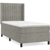 vidaXL Boxspring met matras fluweel lichtgrijs 90x200 cm