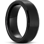 Lucleon Terra | 8 mm Zwarte Wolfraam Ring met Afgeschuinde Rand