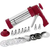 Westmark Koekpers/decoratiespuit, met 8 sjablonen en 8 spuitmonden, inhoud: 250 ml, roestvrij staal/kunststof, zilver/rood, 32332260