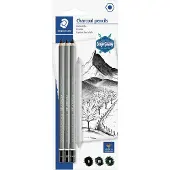 Staedtler Artist Series Lumograph Charcoal - 3 potloden met doezelaar