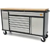 HBM 168 Cm. Professionele Verrijdbare Gereedschapswagen, Werkbank Met Massief Houten Werkblad