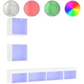 vidaXL 5-delige Tv-wandmeubelset met LED-verlichting bewerkt hout wit