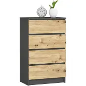 Akord Ladekast K60 met 4 Lades / Furniture Factory / Grafietgrijs - Artisan Eik / 60 x 99 x 40 cm