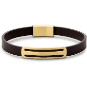 Lucleon Nomen |Goudkleurige en Bruine Gestreepte ID-armband