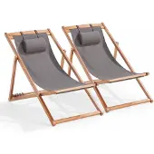 Oviala - Set van 2 antracietkleurige eucalyptus ligstoelen grijs - Socoa