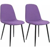 CLP Maryam Set van 2 eetkamerstoelen - klassiek - met rugleuning - zwart metalen frame - belastbaar tot 150 kg - Stof/purper