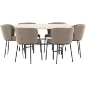Ebuy24 Copenhagen eethoek tafel Ø140cm en 6 stoelen whitewash, bruin.