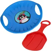 KOTARBAU Set van 2 "Popo" glijbanen voor kinderen, kunststof, diameter 60 cm. Geschikt als glijbaan, slee of glijding in de sneeuw. Blauw & Rood