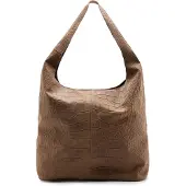 Manfield Taupe leren schoudertas met crocoprint | Maat Onesize