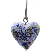 Ancient Wisdom Decoratieve houten hart - Blauwe bloemen