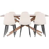 Ebuy24 Piazza eethoek tafel 90x180cm en 6 velours stoelen mocca.