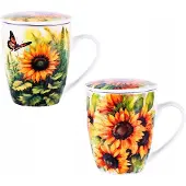 Veroni Canvas Mok met Zetgroep - Zonnebloemen - 360ml - Porselein