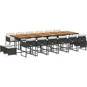 vidaXL 17-delige tuinset met kussens, zwart, van polyrotan